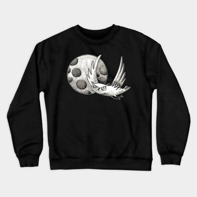 Grumpy Owl - Full Moon - Eagle Owl - Little Owl Crewneck Sweatshirt by JunieMond